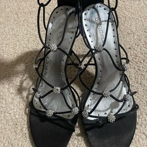 BCBGirls Black Strappy Crystal Accent Heels